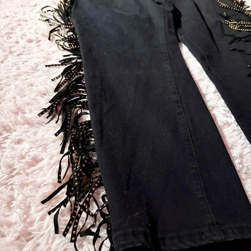 Western Studded Fringe Western Rustic Statement Jeans Womens 3X Streetwear Edgy